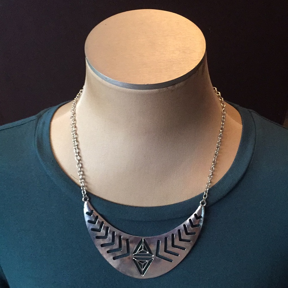 Silver tribal inspired statement necklace